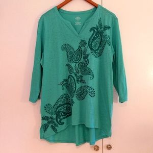 St John's Bay Top in Aqua/Teal with Paisley Pattern. NWT. Large.